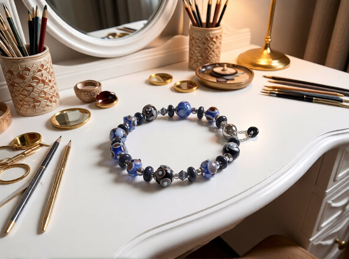 Armband Sinfonie in Preußischblau-Olivbraun